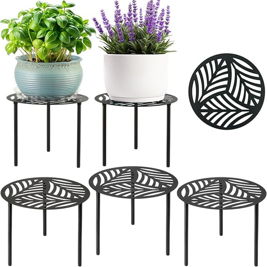 5-Pack 12 Inches Large Heavy-duty Metal Plant Stands Flower Pot Holder for Indoor Outdoor Rust-proof Potted Planter Riser Modern Round Corner Stand Shelf for Living Room Patio Garden Yard, Black, 12" D x 12" H