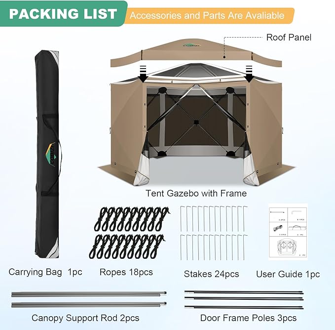 COBIZI 12x12 pop up Gazebo on Clearance Screen Tent for Camping, Scalable Sesign Outdoor Canopy Tent with Extension Support Poles & sidewalls,with Portable Carrying Bag and Ground Stakes,Khaki
