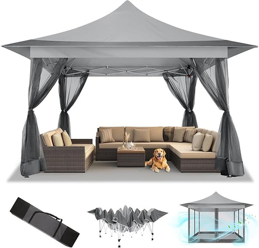 COBIZI 12x12 Pop Up Gazebo On Clearance Canopy Tent Easy Up Outdoor Gazebo Waterproof Upgrade with Mosquito Nettings and Carry Bag for Patio Garden Lawn
