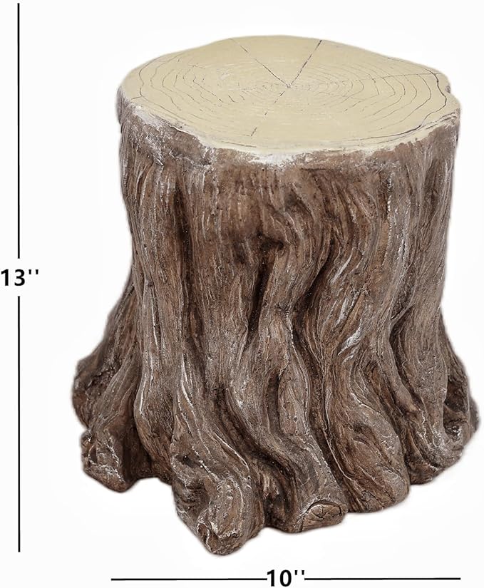13''H Tree Stump Statue Stool with Faux Wood Grain Finish Magnesium Oxide Stump Sculpture Stump Side Table Garden Pedestals Tree Stump End Table for Indoor/Outdoor Patio Yard Garden Porch Decor