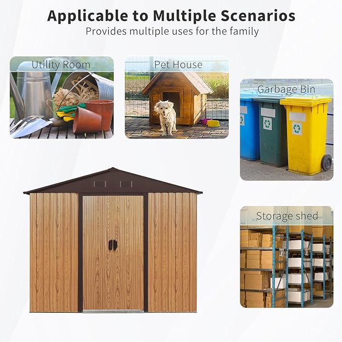 8x4 ft Outdoor Metal Storage Shed with Floor Foundation and Window, Lockable Galvanized Steel Tool Shed with Sliding Door and Air Vent, Waterproof Garden Storage House for Backyard, Patio