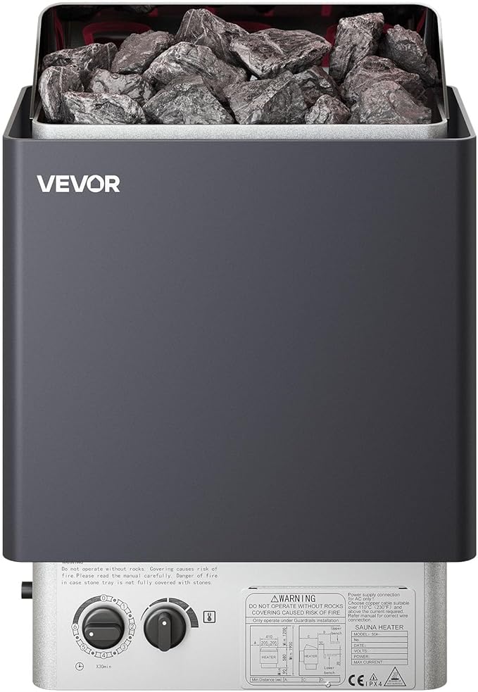 VEVOR Sauna Heater,220V Electric Sauna Stove, Steam Bath Sauna Heate 3h Timer and Adjustable Temp for Max. 176-318 Cubic Feet, Home Hotel Spa Shower Use (6KW) FCC Certification