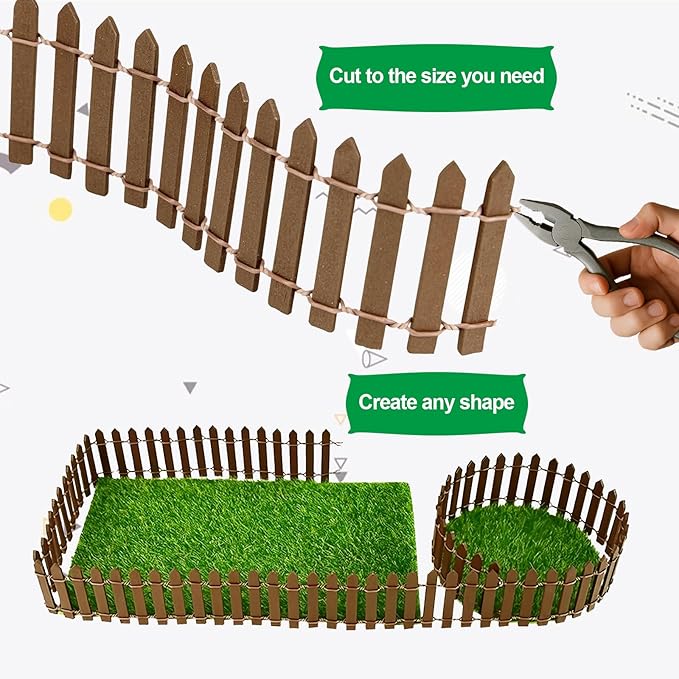2Pcs Miniature Fairy Garden Fence,DIY Wood Picket Fence Mini Ornament,Home Garden Plant Pot DIY Diorama Project (Brown,1.96"x 35.4")