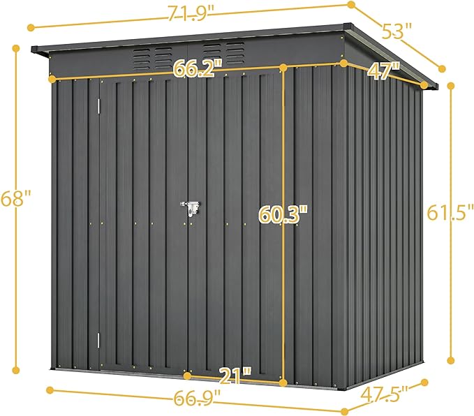 6X4 FT Outdoor Storage Shed, Waterproof Metal Garden Sheds with Lockable Door, Steel Tool Storage Buildings Shed & Outdoor Storage House for Garden, Backyard, Patio, Lawn, Trash Cans(Black)