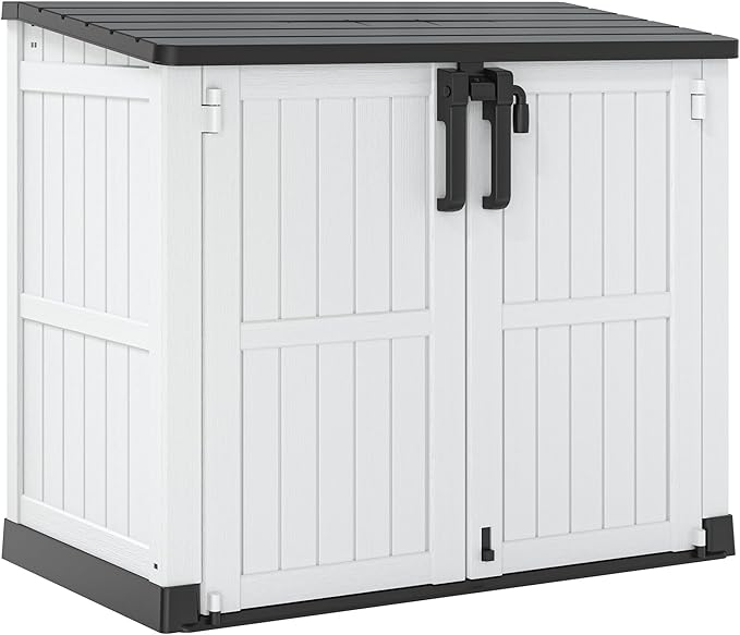 KAMABOKO Outdoor Storage Cabinet 36 Cu.Ft Outdoor Trash Can Storage Shed Waterproof Horizontal Storage Shed Outdoor Storage for Backyard, Patio, Poolside (White)