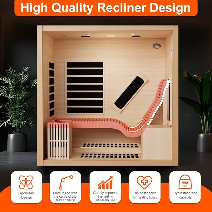 Dual System Sauna, Wooden Steam Room with Recliner or 1 Person Indoor Infrared Home Sauna, Indoor Saunas for Home with 220V, 4.5W Steam Sauna Heater, 7 Infrared Heaters, (Hemlock)
