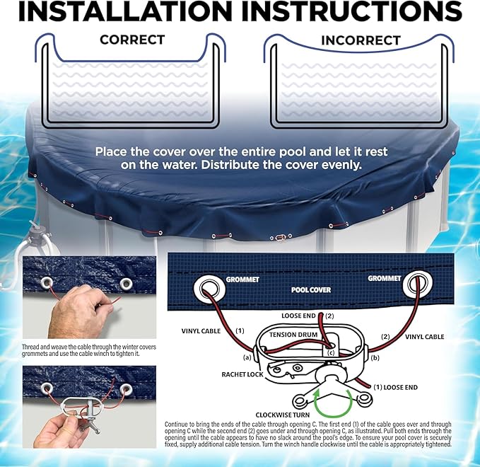 12 ft Round Pool Cover for Above Ground Pools, Above Ground Pool Cover, Swimming Pool Cover, Winter Pool Cover, Keeps Out Debris, Cold and UV Resistant, Supreme Mesh, Navy Blue