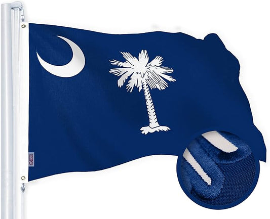 G128 South Carolina SC State Flag | 2x3 Ft | StormFlyer Series Embroidered 220GSM Spun Polyester | Embroidered Design, Indoor/Outdoor, Brass Grommets, Heavy Duty, All Weather