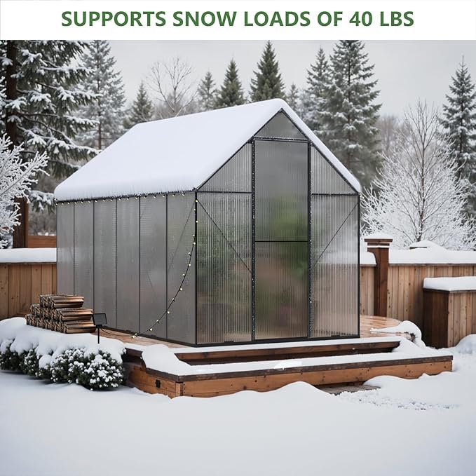 6X12 FT Greenhouses for Outdoors, Heavy Duty Polycarbonate Greenhouse, Large Walk-in Greenhouse with Roof Vent, Aluminum Hot House for Garden,Backyard