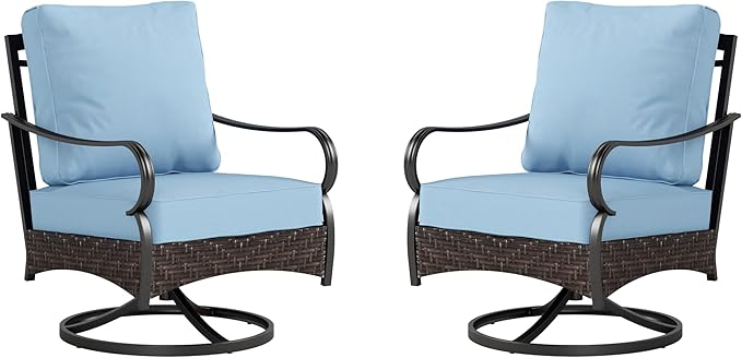 Swivel Patio Sofa Chairs - 2 PCS Outdoor Swivel Rocker Armchairs, Patio Seating with High Back Deep Seat for Porch Deck Balcony