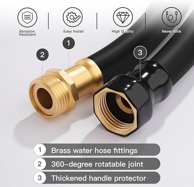 Garden Hose 5/8" x 50ft - Heavy Duty Rubber Water Hose 600 PSI Burst Pressure, No Kink & Durable Flexible Hose for Yard, Car Wash, Pets Black