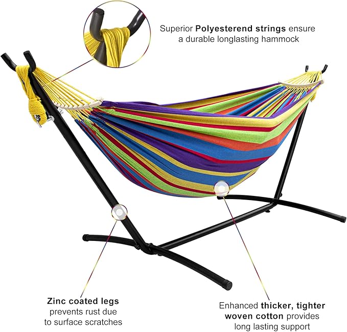 SZHLUX Double Hammocks with Stand for Outside 450lb Capacity Steel Stand, Premium Carry Bag Included and Two Anti Roll Balance Beam