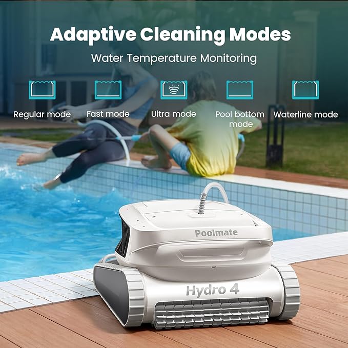 Poolmate Hydro 4 Corded Robotic Pool Cleaner, Pool Vacuum for Inground Aboveground Pools, 4.1L Filter Basket, Floor Wall Waterline Cleaning, Pool Cleaner Robot Ideal for Pools up to 50 FT in Length