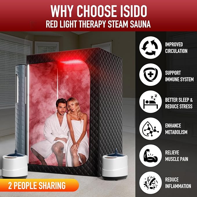 Upgraded 2 Person Sauna Portable Infrared Steam Sauna with 660nm Red Light Therapy Panel & 2X 3L 1300W Steamers, 2 Folding Chair, XXXL Sauna Box Sauna Tent Home Sauna, 72"x 50"x 36"