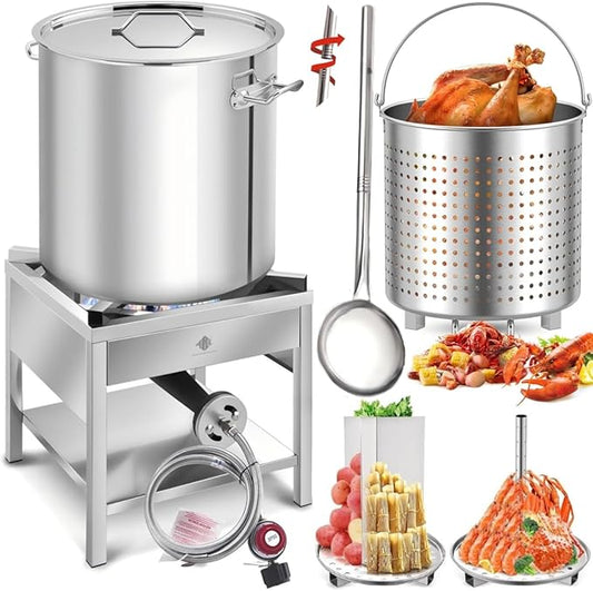 ARC 64QT Stainless Steel Seafood Boiling Kit, 200,000BTU Propane Burner and 36" Large Spoon, Crawfish Boil Pot for Outdoors Cooking and Steaming, Large Turkey Fryer Pot, Lobster Shrimp Pot
