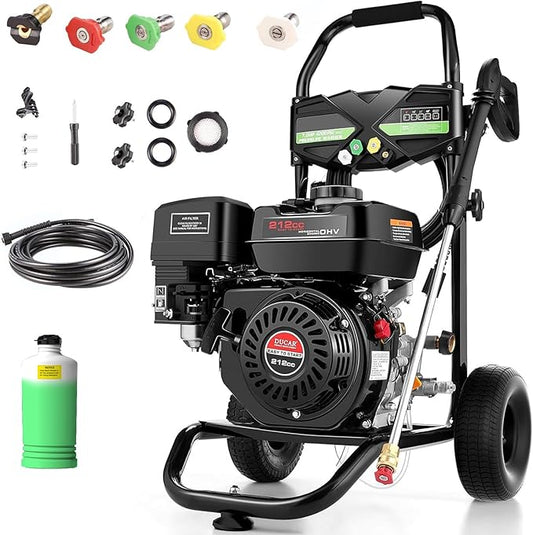 4200PSI Gas Pressure Washer, 2.8GPM Commercial Power Washer Gas Powered, 212cc 7.0 HP Engine, Includes 0.7L Soap Tank,5 QC Nozzles,25’ Hose,Car Wash Machine/Car/Driveway, EPA/CARB/ETLCompliant (Black)