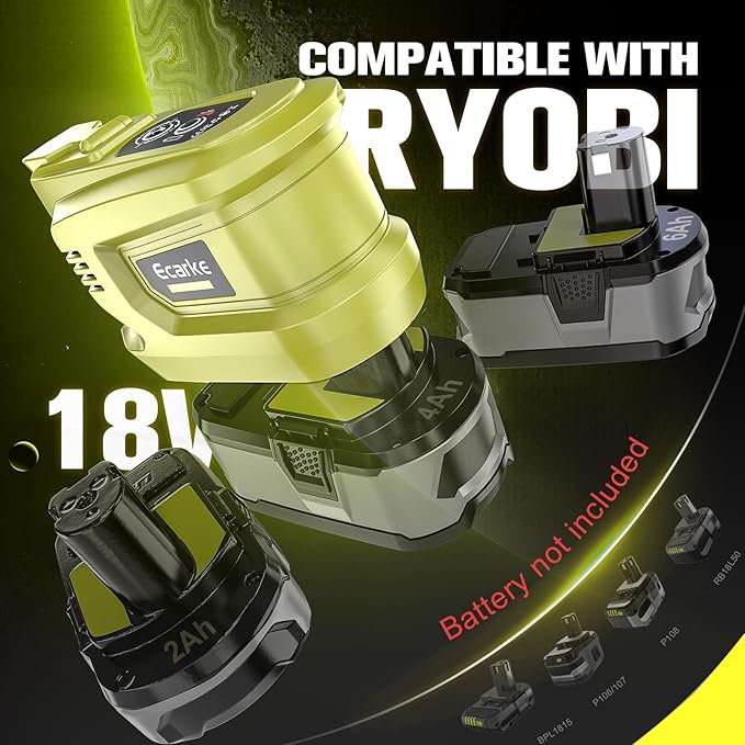 200W Power Inverter Compatibility with Ryobi 18V battery, DC 18V to AC 110V Battery Inverter, Portable Power Station Generator, Charger Adapter Powered Outlet with 2 USB Ports & 1 Type-C & 1 AC Outlet