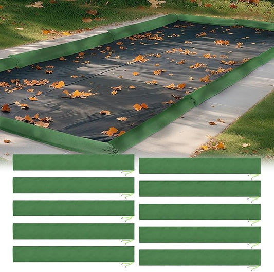 10pcs Inground Pool Cover Weights Sand Bags - 4ft No-Leaking & Weather-Resistant Silicone-Coated Canvas Tubes for Swimming Pools Close