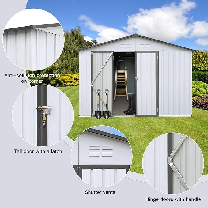 12x10FT Heavy-Duty Metal Storage Shed, Extra-Large Outdoor Shed with Apex Roof, Steel Vents & Hinged Door, Includes Free Padlock for Secure Tool & Equipment Storage (Easy Assembly)