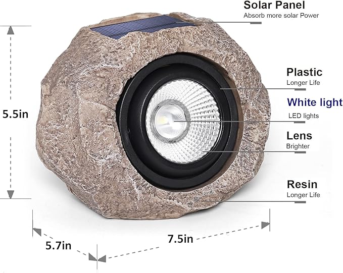 Solar Powered Outdoor Lights(2pcs), Solar Rock Lights Super Bright Solar Spot Garden Light, IP65 Waterproof Spotlight Outdoor Rock Light for Garden Yard Walkway Pathway Patio