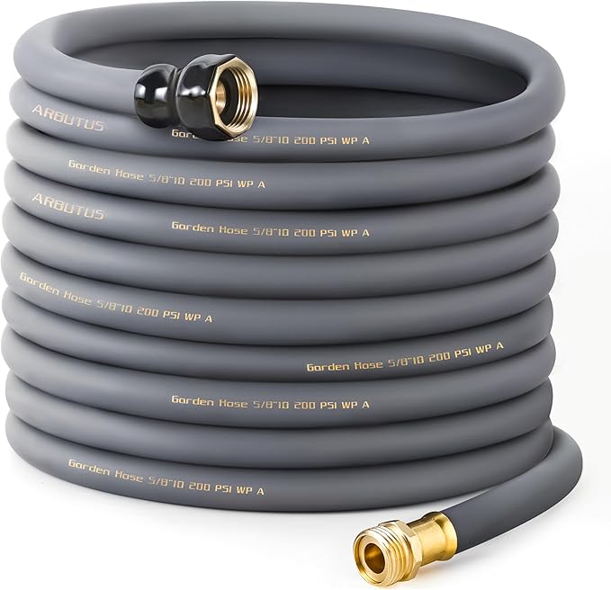 Garden Hose 5/8" x 100ft - Heavy Duty Rubber Water Hose 600 PSI Burst Pressure, No Kink & Durable Flexible Hose for Yard, Car Wash, Pets Gray