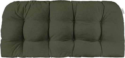 RSH DECOR Sunbrella Tufted Wicker Loveseat Cushion | 41” x 19" | Water and Fade-Resistant Performance Fabric | Outdoor Settee Cushion for Patio Furniture | Made in USA (Cast Ivy Green)