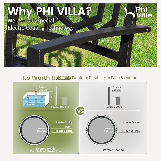 PHI VILLA 7 Pieces Patio Dining Set for 6, 60" Rectangle Metal Steel Table with Umbrella Hole & Swivel Wrought Iron Chairs with Cushions, Large Outdoo Furniture Set for Deck, Porch, Yard