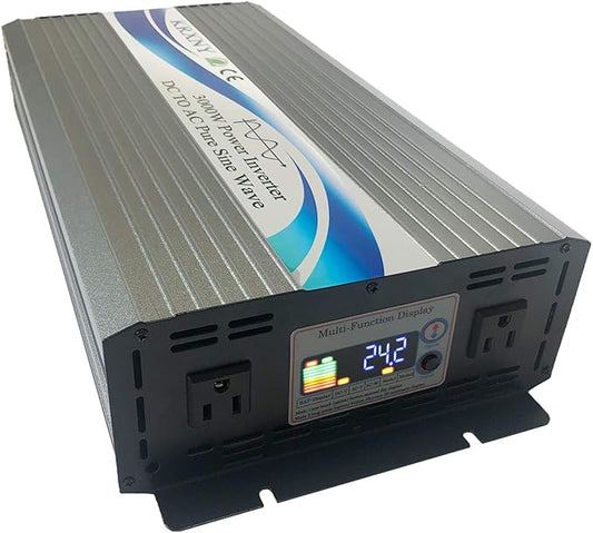 3000W Off Grid Pure Sine Wave Power Inverter 24V DC to 110V 120V AC with LCD Display for RV Camping Truck Home Solar