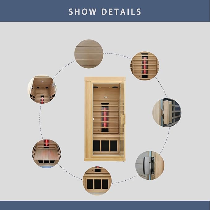 Ceramic Infrared Sauna, 1 Person Infrared Sauna, Hemlock Wood Home Sauna Spa, Far Infrared Sauna Indoor, Low EMF Infrared Saunas for Home with Smart Display, Bluetooth Speaker,1,240 watt