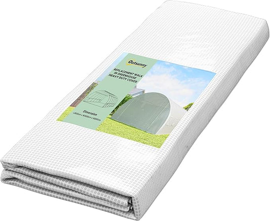 Outsunny 19.7' x 9.8' x 6.6' Plastic Greenhouse Cover Replacement, Heavy Duty Waterproof Tarp for Hoop House, Sheeting with 12 Windows, Door & Reinforcement Grid, White