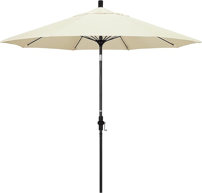 California Umbrella 9' Round Aluminum Pole Fiberglass Rib Market Umbrella, Crank Lift, Collar Tilt, Black Pole, Sunbrella Spectrum Mist