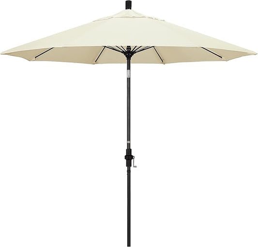California Umbrella 9' Round Aluminum Pole Fiberglass Rib Market Umbrella, Crank Lift, Collar Tilt, Black Pole, Sunbrella Spectrum Mist