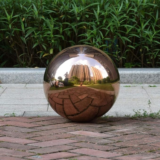 15 cm/6 inch Diameter Gazing Globe Mirror Ball,Rose Gold Stainless Steel Polished Reflective Smooth Garden Sphere,Colorful and Shiny Addition to Any Garden or Home