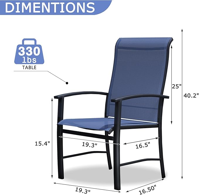 Outdoor Dining Chairs Set of 2, Stackable Patio Chairs with Metal Frame & Textilene Fabric, Perfect for Patio Garden Deck, Blue