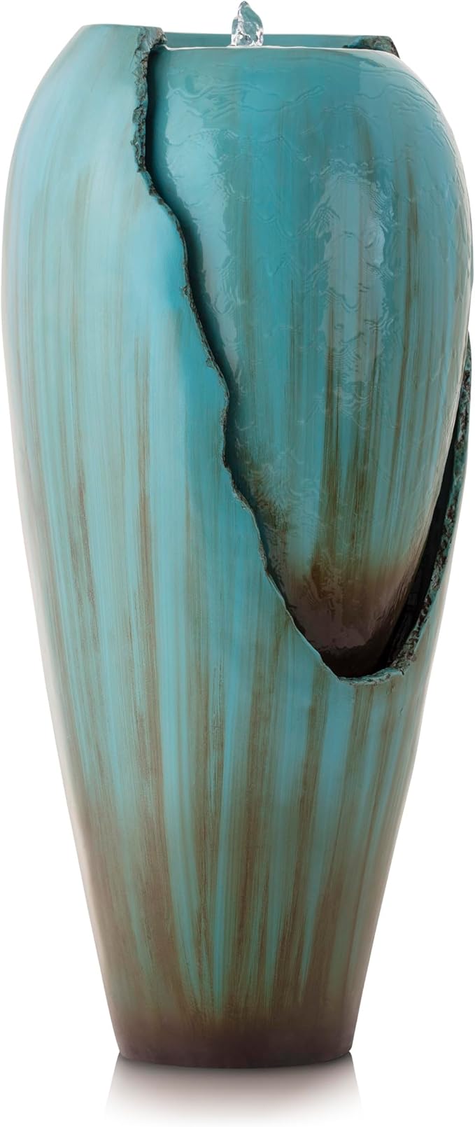 Alpine Corporation DIG100XS | 33"H Outdoor Antique Jar Water Fountain — Cascading LED Light Design for Patio, Deck & Yard — Turquoise Finish