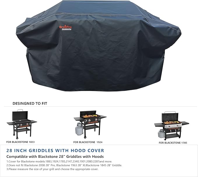 Griddle Cover for Blackstone 28" Griddle Cooking Station with Hood, Waterproof Fabric Flat Top Gas Grill Cover, Black