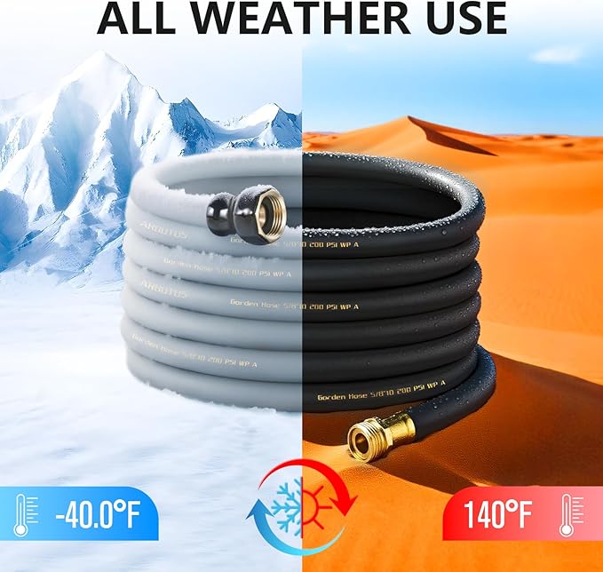 Garden Hose 5/8" x 50ft - Heavy Duty Rubber Water Hose 600 PSI Burst Pressure, No Kink & Durable Flexible Hose for Yard, Car Wash, Pets Black