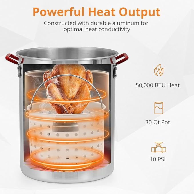 Turkey Fryer, Turkey Fryer and Fish Fryer Set,Turkey Deep Fryer Kit 30QT & 10QT Fryers, Aluminum Deep Fryer & Seafood Boiler Steamer for Crab, Shrimp, Lobster