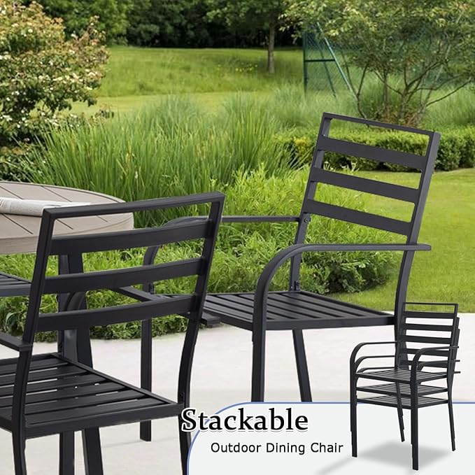 Outdoor Dining Chairs Set of 2, Aluminum Frame Stackable Patio Dining Chairs with Armrest, Wrought Iron Patio Bistro Chairs for Lawn, Backyard, Garden, Porch
