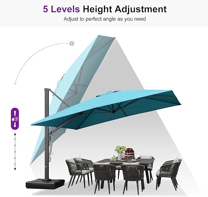 PURPLE LEAF 12 FT Square Patio Umbrella with Base Large Offset Hanging Outdoor Cantilever Umbrella Included Base for Garden Deck Backyard Pool Turquiose