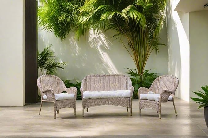 RSH DECOR: Sunbrella Tufted Wicker Loveseat Cushion | 44" x 22" | Water and Fade-Resistant Performance Fabric | Outdoor Settee Cushion for Patio Furniture | Canvas Melon