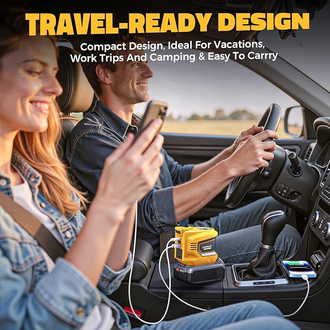 2PCS Real 200W Power Inverter for DeWalt, LIVOWALNY DC 20V to AC 110-120V Battery Inverter, Portable Battery Adapter Phone Charger Converter 2 USB & 1 Type-C & 1 AC for Camping Essentials (Tool Only)