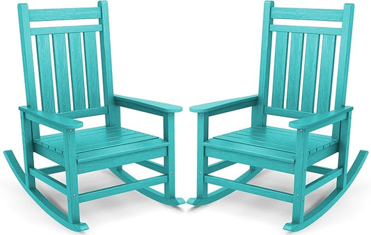 SERWALL Oversized Outdoor Rocking Chair Set of 2, HDPE Rocker for Adults, Patio Rocking Chairs for Porch, Aruba