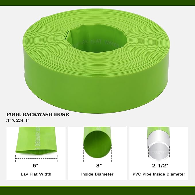 Eastrans 3'' x 25 FT Pool Backwash Hose with 2 Hose Clamps,Extra Heavy Duty Discharge Hose,Drain Hose for Swimming Pool,Super wear-resistant,weather blast,green