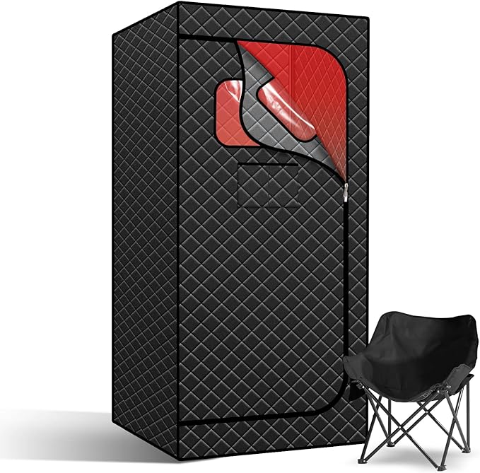 Full Size Portable Infrared Home Sauna, Upgraded Personal Sauna Box with 660nm Red Light Therapy Lamp, Separate Heating Foot Pad and Portable Chair for Relaxation Detox