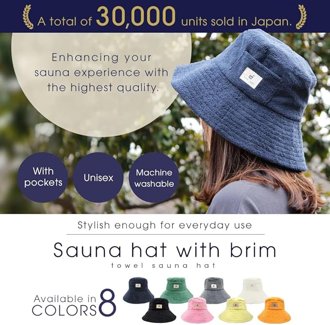 Sauna Hat Towel Japan Brand for Men and Women, Washable Sauna Hat (Black)