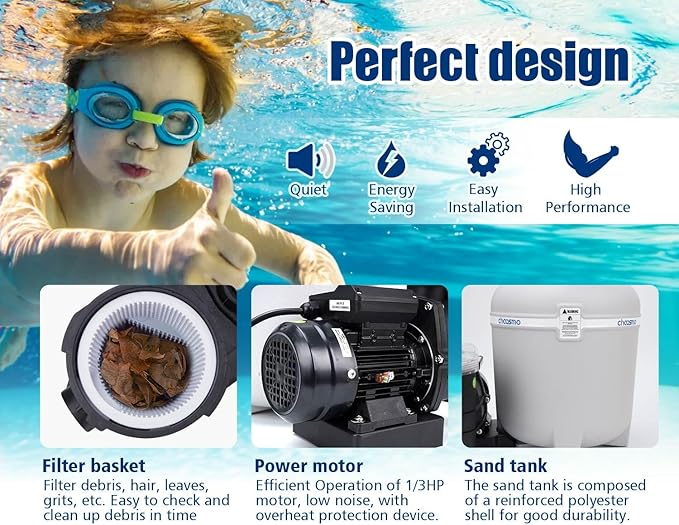 13" Sand Filter System with 6-Way Valve Pool Pump 2500GPH Easy to Use for Above Ground Pools