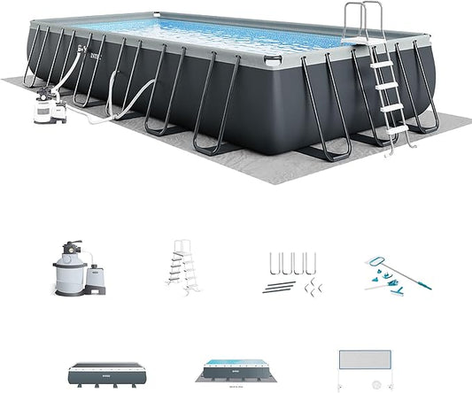 Intex 26367EH 24' x 12' x 52" Rectangular XTR Frame Swimming Pool w/ Filter Pump - Large Above Ground Backyard Rectangle Pool w/ 45-Inch Deep Water