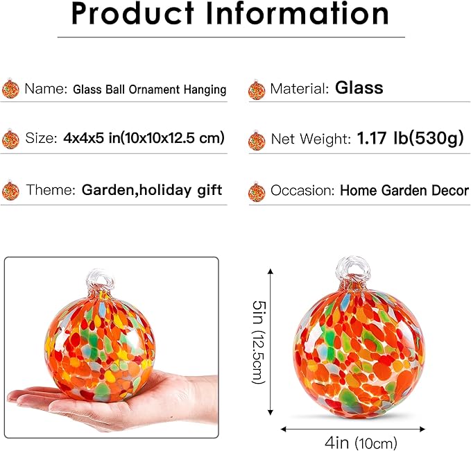 EUSTUMA Hand Blown Glass Witch Ball,Glass Ball Ornament Hanging Garden Gazing Ball Indoor Outdoor Home Décor. (3)