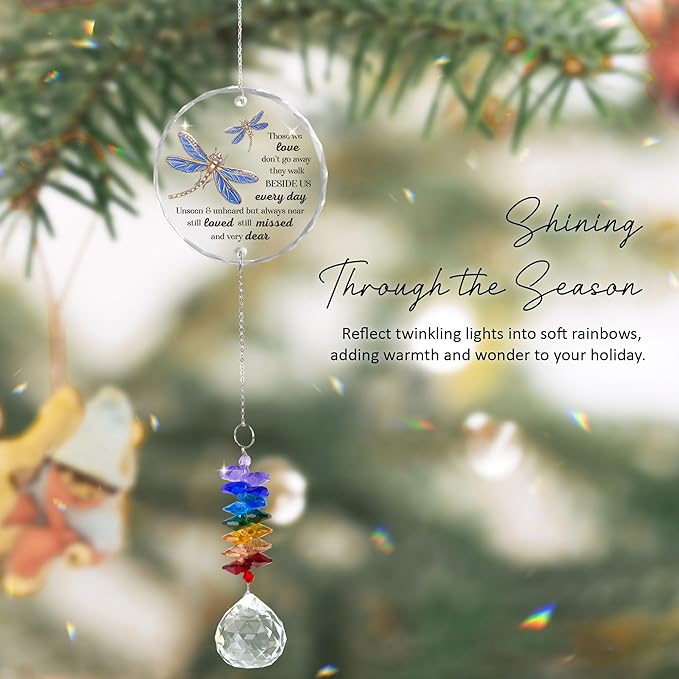 Glass Suncatcher Ornament - Those we Love Don't go Away - Sympathy Gifts for Loss of Loved Ones - Bereavement Keepsake - Crystal Rainbow Maker - Hanging Crystal Decor - Daily Remembrance